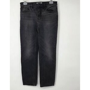 Free People Jeans Women Size 25 Black Mid Rise Slim Straight Leg Denim 26 inseam